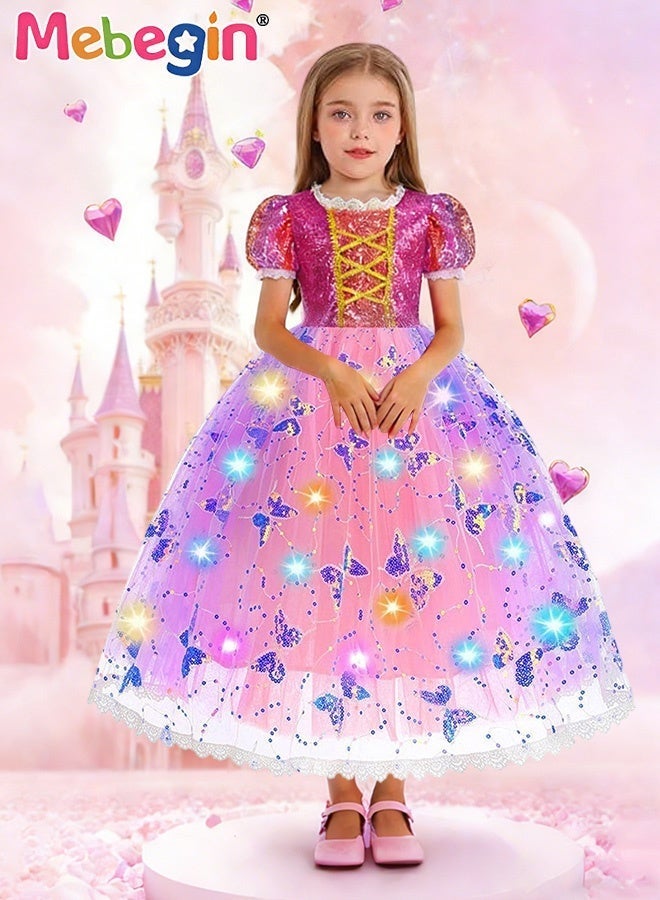 MEBEGIN Deluxe Princess Costume Set with 7PCS Accessaries, Fancy Elegant Frock, Light-up Fairy Dress with Butterfly Pattern, Suitable for Party, Birthday, Funfair, Stage Performance, Cosplay and Any Other Special Occasions - Image 2